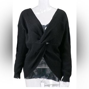 NWT Eloguii Elements Sexy Twisted Open Knitted Blouse. Navy Blue Size 22-24